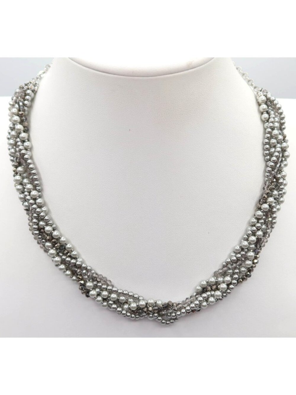 LOFT OUTLET Gray Faux Pearl Twisted Silver Tone Necklace Preppy Classic